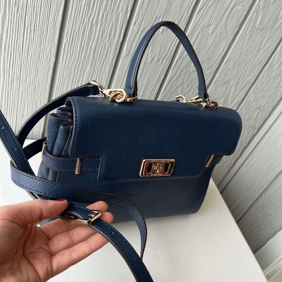 Michael Kors Navy Leather Satchel Crossbody Bag Gold Hardware Top Handle - Picture 14 of 15